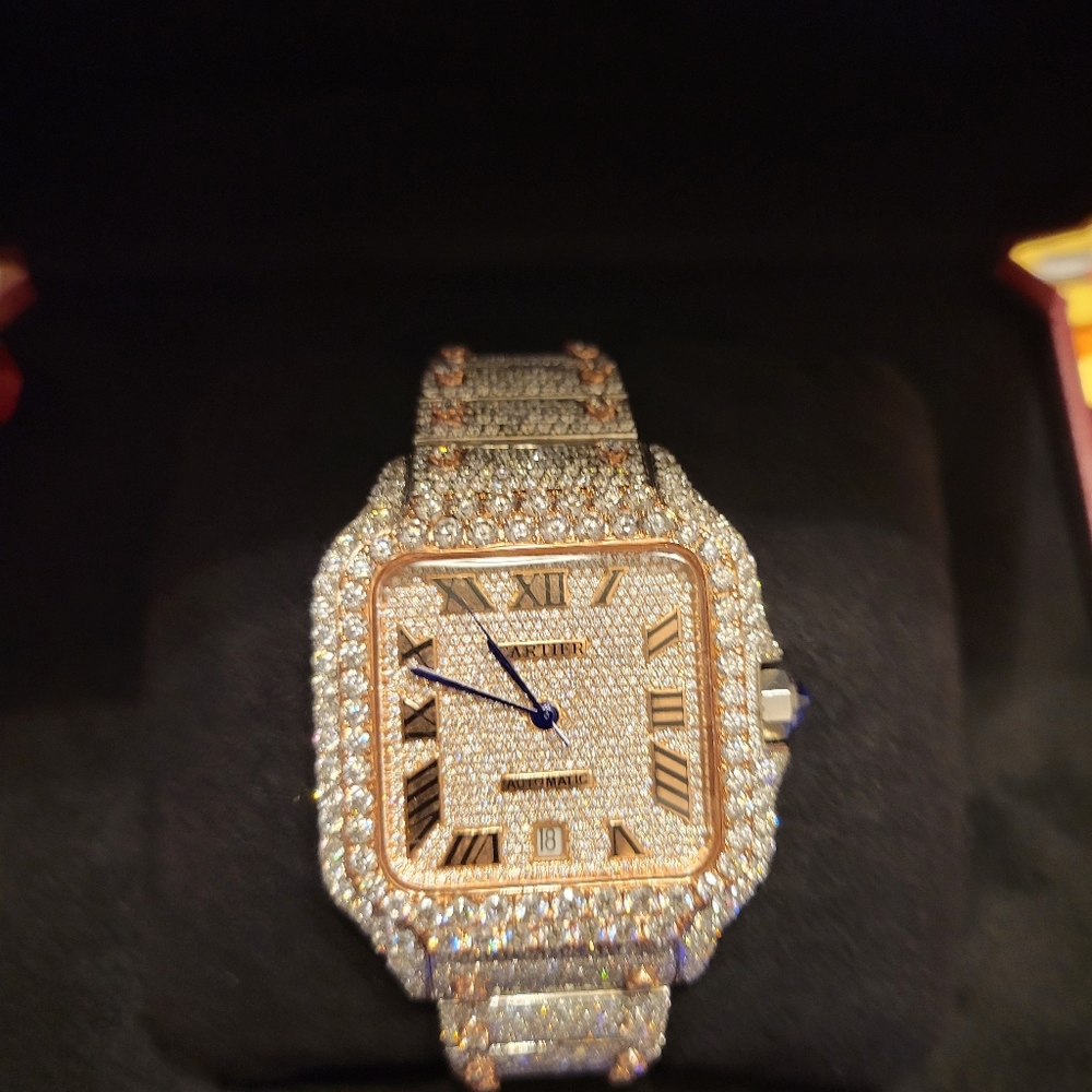 2 Tone Rose Gold VVS Moissanite Cartier 40 mm Mens Watch